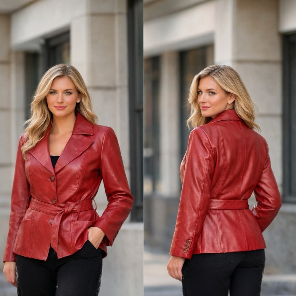 NWT East Fifth Red Genuine Leather Jacket – Belted, Lined | Size L | $225 Retail
